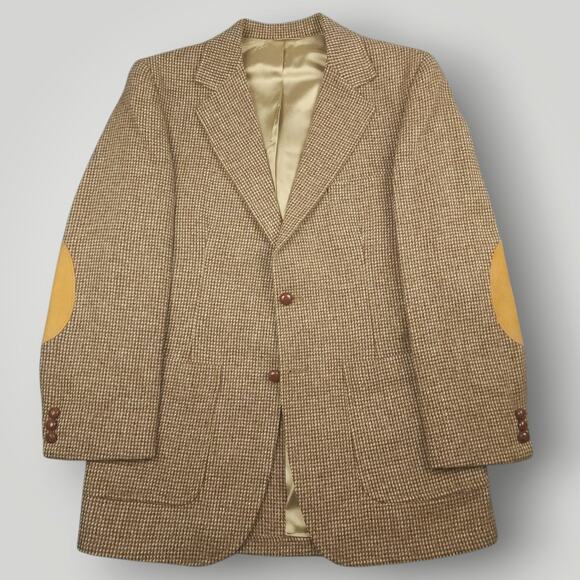Vintage Other - Vtg 80s Ivy Style Tweed Wool Barleycorn Sport Coat Mens 40R Elbow Patch Pocket
